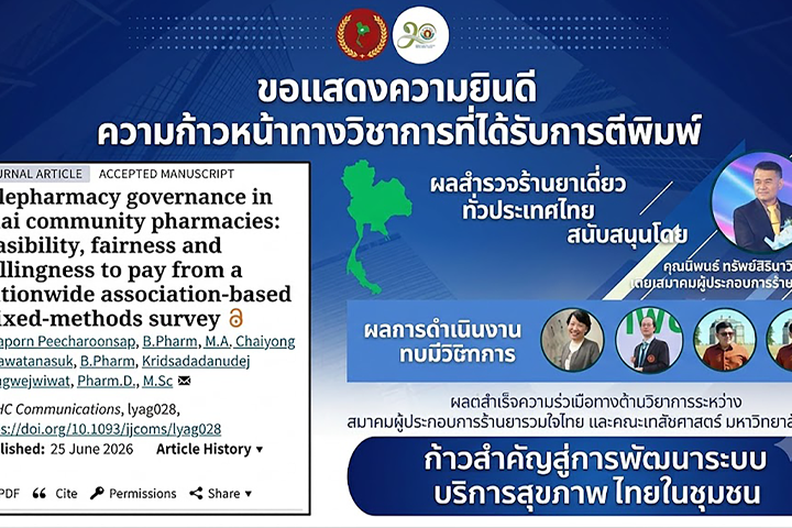 งานวิจัย เภสัชกรรมทางไกล มหาวิทยาลัยสยาม ตีพิมพ์วารสาร Oxford